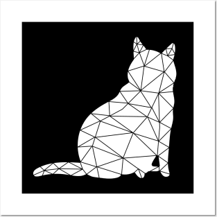 A round cat sits and looks around, Cat Geometric for Dark Posters and Art